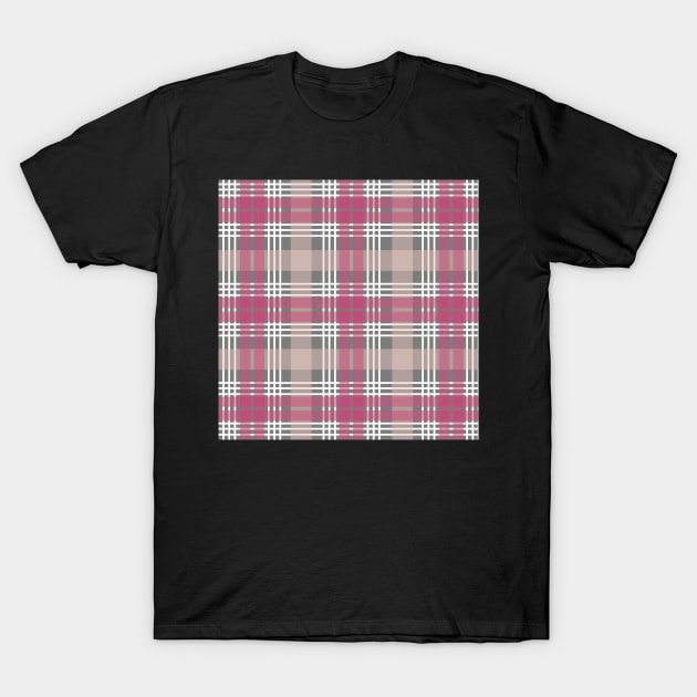 Pink, White and Grey Scottish Tartan Style Design T-Shirt by MacPean